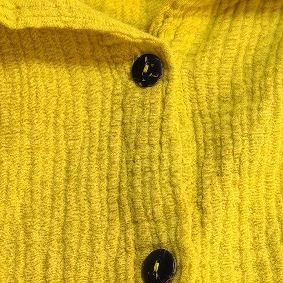 Kaktus Yellow Cotton Gauze Tie Front Button Down Cropped Shirt XS - Picture 4 of 5